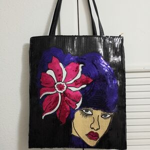 Chic Black Tote with Purple and Pink Sequin